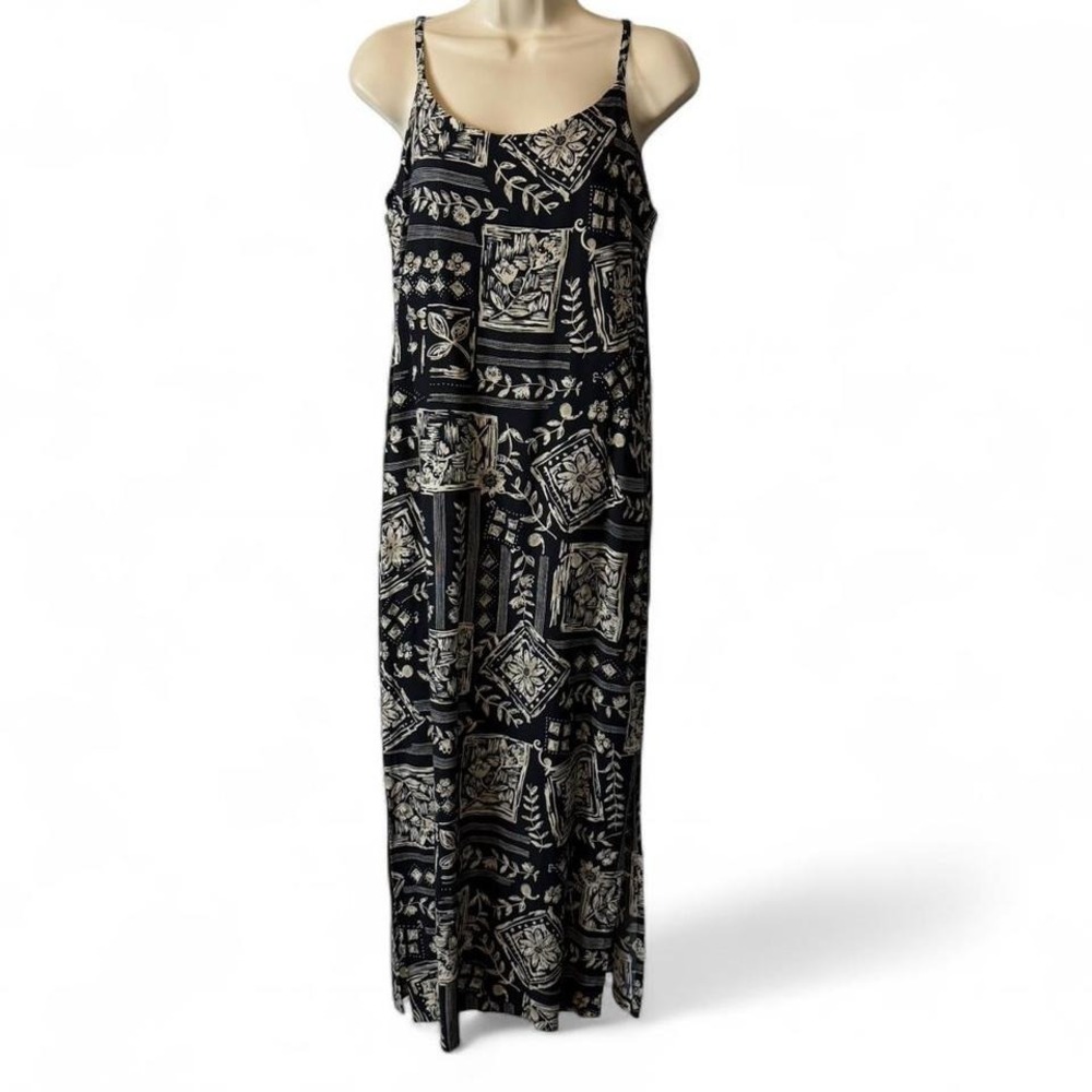 Vintage 90s DPS New York Black & White Block Print Boho Maxi Dress, Women's Sz S